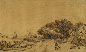 Ansicht auf die Amstel: die Straße am Amsteldijk nach Trompenburg, ca. 1649-50