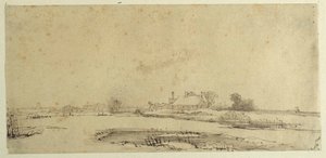 Wasser, Wiesen und ein Bauernhof von Rembrandt Harmensz. van Rijn