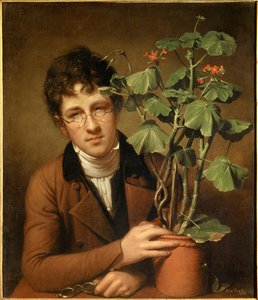 Porträt des Malers Rubens Peale (1784-1864) mit einem Geranium. Gemälde von Rembrandt Peale (1778-1860), 1801. Privatsammlung von Rembrandt Peale