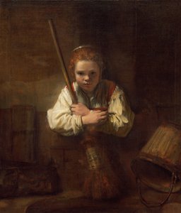 Ein Mädchen mit einem Besen von Rembrandt Workshop