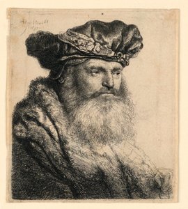 Ein bärtiger Mann mit einer Samtkappe mit Juwelenverschluss von Rembrandt van Rijn