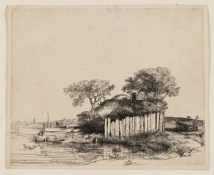 Ein Cottage mit weißem Zaun von Rembrandt van Rijn