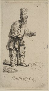 Ein Bauer mit hoher Mütze, der auf einem Stock lehnt, 1639