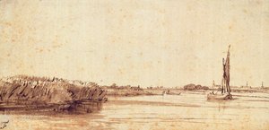 Ein Fluss mit einem Segelboot auf dem Nieuwe Meer von Rembrandt van Rijn