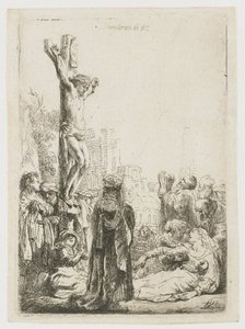 Ein blinder Drehorgelspieler und Familie erhalten Almosen von Rembrandt van Rijn