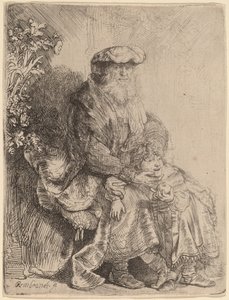 Abraham streichelt Isaak von Rembrandt van Rijn