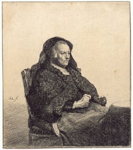 Eine ältere Frau (Rembrandts Mutter, am Tisch sitzend) von Rembrandt van Rijn