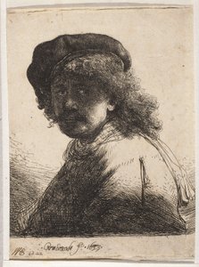 Selbstporträt mit Barett und Schal von Rembrandt van Rijn