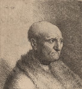 Kahlköpfiger Mann in einem Pelzmantel (ca. 1630) von Rembrandt van Rijn