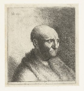 Glatzköpfiger Mann in einem Pelzmantel: Büste von Rembrandt van Rijn