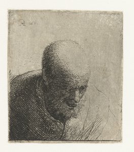 Glatzköpfiger Mann mit offenem Mund, nach unten blickend: Büste von Rembrandt van Rijn