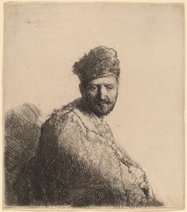 Bärtiger Mann in einer pelzbesetzten orientalischen Mütze und Robe: der Vater des Künstlers