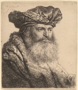 Bärtiger Mann mit Samtkappe und Juwelenverschluss von Rembrandt van Rijn