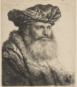 Bärtiger Mann mit Samtkappe und Juwelenverschluss von Rembrandt van Rijn