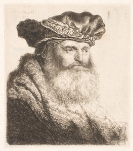 Bärtiger Mann mit Samtkappe und Juwelenverschluss von Rembrandt van Rijn