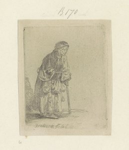 Bettlerin, die sich auf einen Stock lehnt, nach rechts von Rembrandt van Rijn