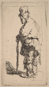 Bettler lehnt auf einen Stock, nach links gewandt von Rembrandt van Rijn
