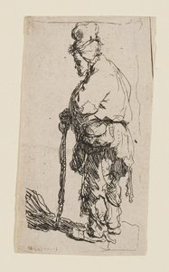 Bettler, der sich auf einen Stock stützt, nach links gewandt von Rembrandt van Rijn