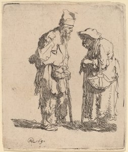 Bettler und Bettlerin im Gespräch