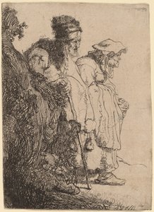 Bettler Mann und Frau hinter einer Bank von Rembrandt van Rijn