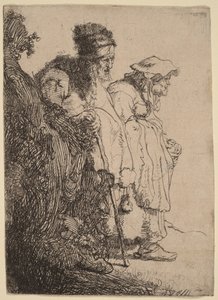 Bettler Mann und Frau hinter einem Damm