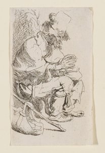 Bettler, der seine Hände an einer Feuerpfanne wärmt von Rembrandt van Rijn