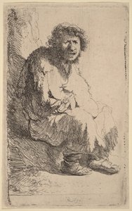 Bettler auf einer Bank sitzend von Rembrandt van Rijn