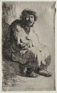 Bettler, der auf einem Ufer sitzt, 1630 von Rembrandt van Rijn