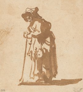 Bettlerin, die sich auf einen Stock stützt, 1628-1630 von Rembrandt van Rijn