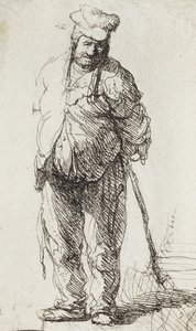 Bettler, der sich auf einen Stock stützt von Rembrandt van Rijn