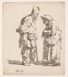 Bettler und Bettlerin im Gespräch