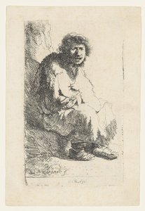Bettler, der auf einer Bank sitzt, 1630 von Rembrandt van Rijn