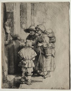 Bettler empfangen Almosen an der Tür eines Hauses, 1648