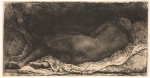 Schwarzes afrikanisches Mädchen, das liegt von Rembrandt van Rijn
