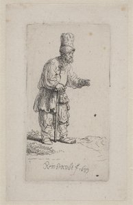 Bauer, der sich auf einen Stock stützt von Rembrandt van Rijn