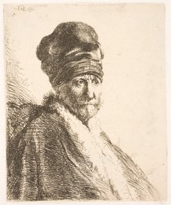 Büste eines Mannes (Rembrandts Vater?) mit hoher Mütze, Dreiviertelansicht von Rembrandt van Rijn