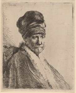 Büste eines Mannes mit hohem Hut, Dreiviertelansicht rechts (Der Vater des Künstlers?) von Rembrandt van Rijn
