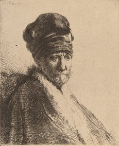 Büste eines Mannes mit hohem Hut, Dreiviertel rechts (Vater des Künstlers) von Rembrandt van Rijn