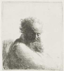 Büste eines alten bärtigen Mannes, der nach unten schaut, drei Viertel rechts von Rembrandt van Rijn
