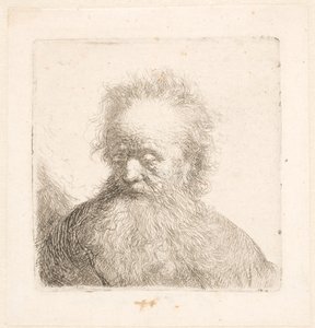 Büste eines alten Mannes mit fließendem Bart: Kopf fast aufrecht: Augen niedergeschlagen: leicht nach links blickend von Rembrandt van Rijn
