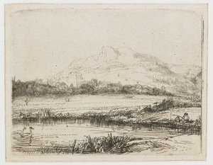 Kanal mit Angler und zwei Schwänen