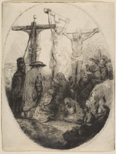 Christus gekreuzigt zwischen zwei Dieben, ovale Platte, ca. 1641 von Rembrandt van Rijn