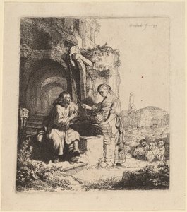 Christus und die Frau von Samaria unter Ruinen von Rembrandt van Rijn