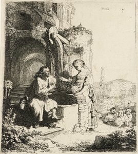 Christus und die Frau von Samaria unter Ruinen [Johannes 4:5-20], 1634 von Rembrandt van Rijn