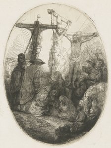 Christus zwischen den beiden Dieben gekreuzigt: eine ovale Platte