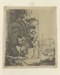 Christus und die Samariterin: im Hintergrund Ruinen von Rembrandt van Rijn