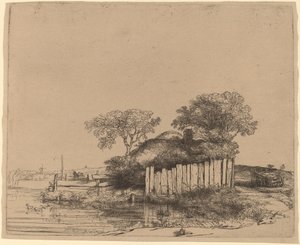 Cottage mit einem weißen Zaun von Rembrandt van Rijn
