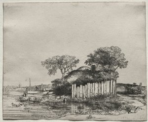 Hütte mit weißem Zaun, 1648