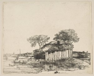 Hütte mit einem weißen Zaun, 1648 von Rembrandt van Rijn
