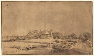 Cottages und Scheune an einer Straße von Rembrandt van Rijn